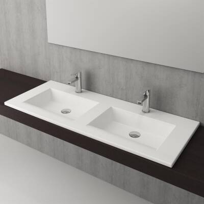 Bocchi Milano Çift Gözlü Lavabo 120 cm Parlak Beyaz 1111-001-0126 - BOCCHI