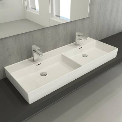 Bocchi Milano Çift Gözlü Lavabo 120 cm Parlak Beyaz 1393-001-0132 - BOCCHI (1)