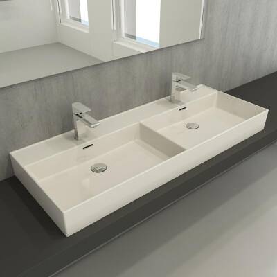 Bocchi Milano Çift Gözlü Lavabo 120 cm Parlak Bisküvi 1393-014-0132 - BOCCHI (1)