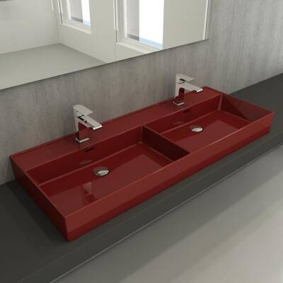 Bocchi Milano Çift Gözlü Lavabo 120 cm Parlak Kırmızı 1393-019-0132 - BOCCHI (1)