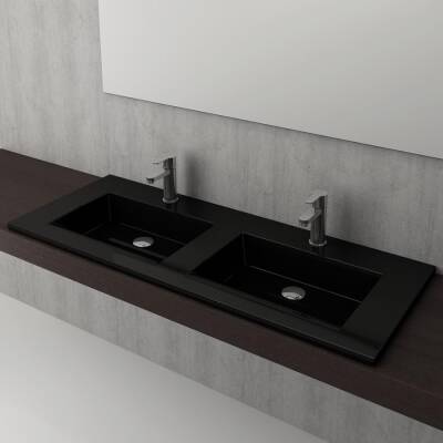 Bocchi Milano Çift Gözlü Lavabo 120 cm Parlak Siyah 1111-005-0126 - BOCCHI (1)