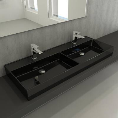 Bocchi Milano Çift Gözlü Lavabo 120 cm Parlak Siyah 1393-005-0132 - BOCCHI (1)