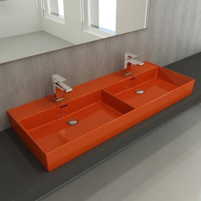 Bocchi Milano Çift Gözlü Lavabo 120 cm Parlak Turuncu 1393-012-0132 - BOCCHI (1)
