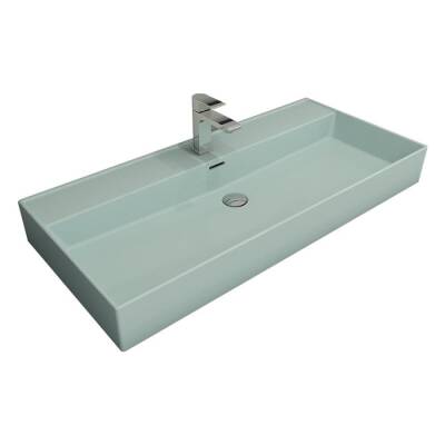 Bocchi Milano Tezgah Üstü Lavabo 100 cm Mat Buz Mavi 1378-029-0126 - BOCCHI