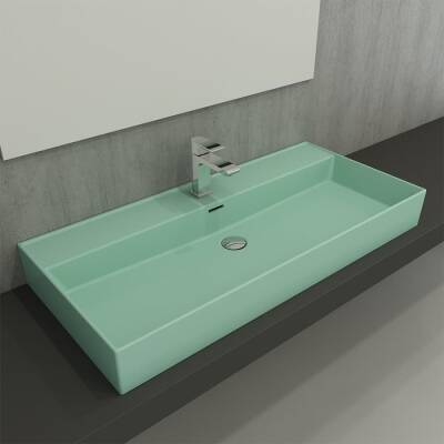 Bocchi Milano Tezgah Üstü Lavabo 100 cm Mat Mint Yeşil 1378-033-0126 - BOCCHI (1)