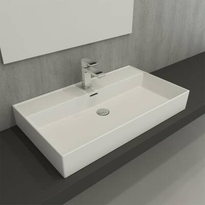 Bocchi Milano Tezgah Üstü Lavabo 80 cm Mat Beyaz 1377-002-0126 - BOCCHI (1)