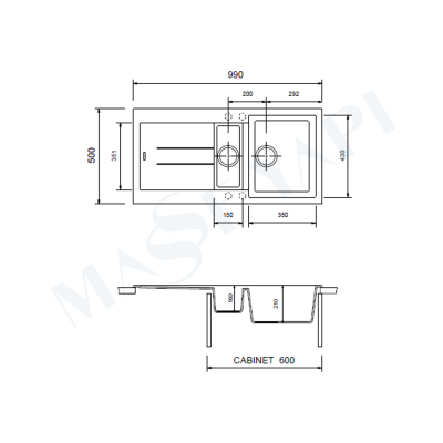 Bocchi Prato 990X500 1.5 Gözlü Damlalıklı Concrete Granit Eviye - BOCCHI (1)