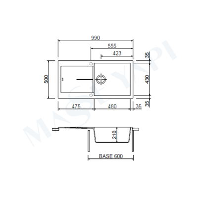Bocchi Prato 990X500 Tek Gözlü Damlalıklı Deep Black Granit Eviye - BOCCHI (1)