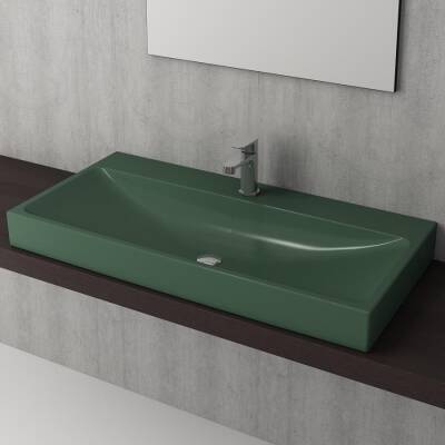 Bocchi Scala Arch Tezgah Üstü Lavabo 100 cm Mat Yeşil 1079-027-0126 - BOCCHI