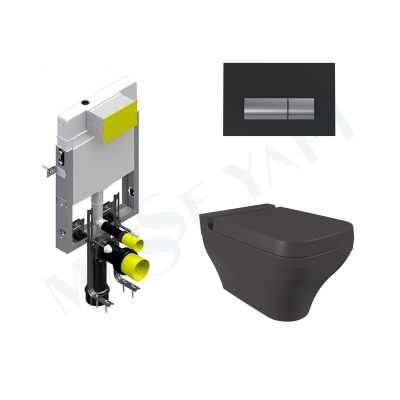 Bocchi Scala Asma Klozet -Mat Antrasit Set ( Kapak Dahil ) + Gömme Rezervuar Seti - BOCCHI