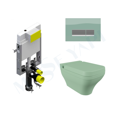 Bocchi Scala Asma Klozet -Mat Mint Yeşil Set ( Kapak Dahil ) + Gömme Rezervuar Seti - BOCCHI