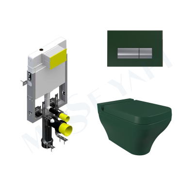 Bocchi Scala Asma Klozet -Mat Yeşil Set ( Kapak Dahil ) + Gömme Rezervuar Seti - BOCCHI