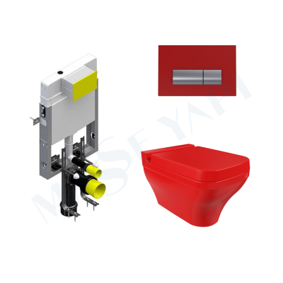 Bocchi Scala Asma Klozet -Parlak Kirmizi Set ( Kapak Dahil ) + Gömme Rezervuar Seti - BOCCHI