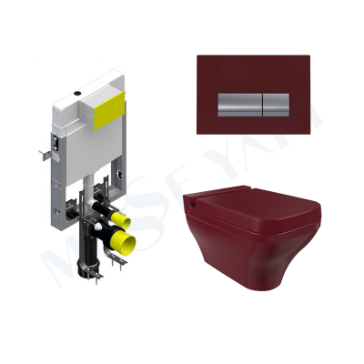 Bocchi Scala Asma Klozet -Taharet Borulu - Parlak Burgonya Bordosu Set ( Kapak Dahil ) + Gömme Rezervuar Seti - BOCCHI