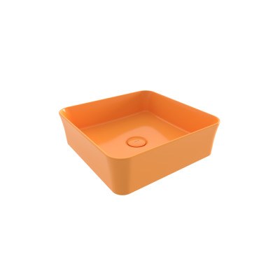 Bocchi Slim Line Kare Lavabo 38x38 cm Parlak Mandalina Sarısı - BOCCHI