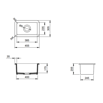 Bocchi Sotto 46 cm Mutfak Eviyesi Parlak Siyah - BOCCHI (1)