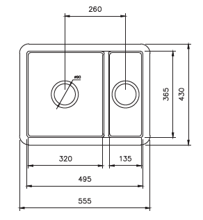 Bocchi Sotto 55 cm Çift Gözlü Mutfak Eviyesi Mat Kaşmir - BOCCHI (1)