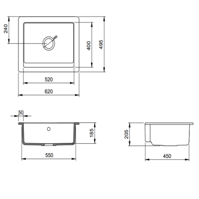 Bocchi Sotto 60 cm Tezgah Önü Mutfak Eviyesi Mat Antrasit - BOCCHI (1)