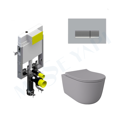 Bocchi Speciale Jet Flush Asma Klozet - Mat Gri Set (Kapak Dahil) + Gömme Rezervuar Seti - BOCCHI