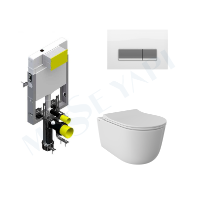 Bocchi Speciale Jet Flush Asma Klozet - Parlak Beyaz Set (Kapak Dahil) + Gömme Rezervuar Seti - BOCCHI