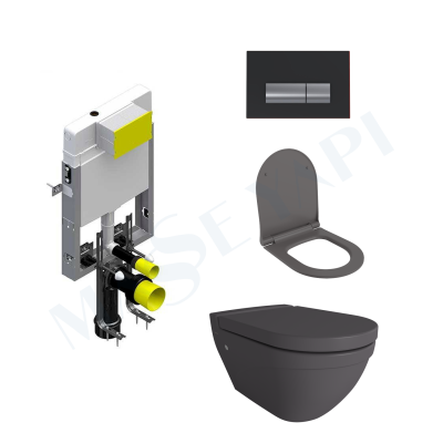 Bocchi Taormina Arch Asma Klozet - Mat Antrasit Set ( Kapak Dahil) + Gömme Rezervuar Seti - BOCCHI