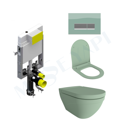 Bocchi Taormina Arch Asma Klozet - Mat Mint Yeşil Set ( Kapak Dahil) + Gömme Rezervuar Seti - BOCCHI