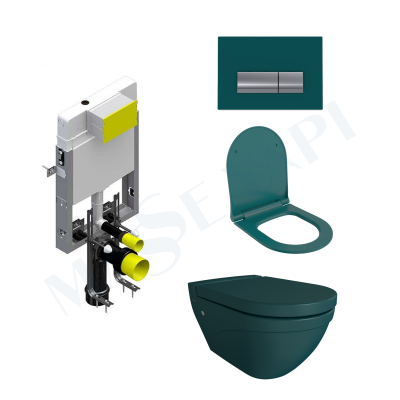 Bocchi Taormina Arch Asma Klozet - Mat Petrol Mavisi Set ( Kapak Dahil) + Gömme Rezervuar Seti - BOCCHI