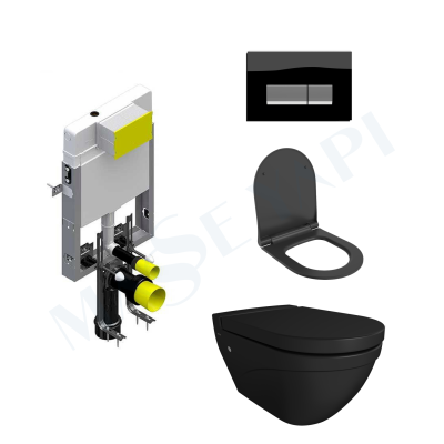 Bocchi Taormina Arch Asma Klozet - Mat Siyah Set ( Kapak Dahil) + Gömme Rezervuar Seti - BOCCHI