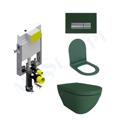 Bocchi Taormina Arch Asma Klozet - Mat Yeşil Set ( Kapak Dahil) + Gömme Rezervuar Seti - BOCCHI