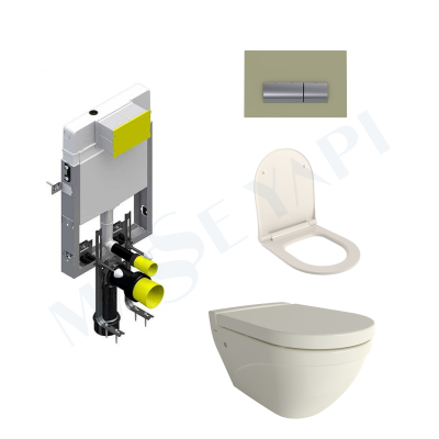 Bocchi Taormina Arch Asma Klozet - Parlak Bisküvi Set ( Kapak Dahil) + Gömme Rezervuar Seti - BOCCHI