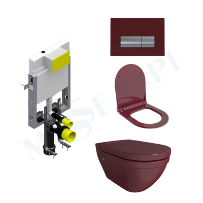 Bocchi Taormina Arch Asma Klozet - Parlak Burgonya Bordosu Set ( Kapak Dahil) + Gömme Rezervuar Seti - BOCCHI