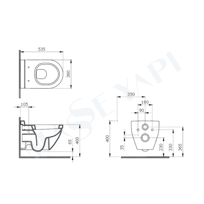 Bocchi Taormina Arch Asma Klozet - Parlak Burgonya Bordosu Set ( Kapak Dahil) + Gömme Rezervuar Seti - BOCCHI (1)