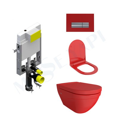 Bocchi Taormina Arch Asma Klozet - Parlak Kirmizi Set ( Kapak Dahil) + Gömme Rezervuar Seti - BOCCHI