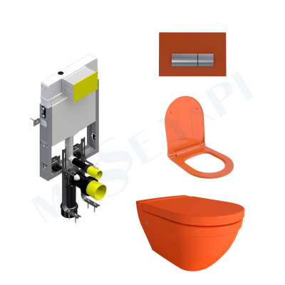 Bocchi Taormina Arch Asma Klozet - Parlak Turuncu Set ( Kapak Dahil) + Gömme Rezervuar Seti - BOCCHI