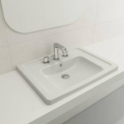 Bocchi Taormina Pro Etajerli Lavabo 3 Armatür Delikli Parlak Beyaz 65 Cm 1007-001-0127 - BOCCHI (1)