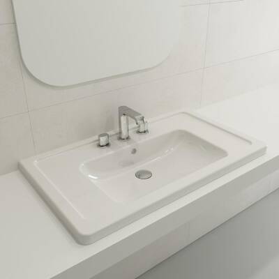 Bocchi Taormina Pro Etajerli Lavabo 3 Armatür Delikli Parlak Beyaz 85 cm 1008-001-0127 - BOCCHI (1)