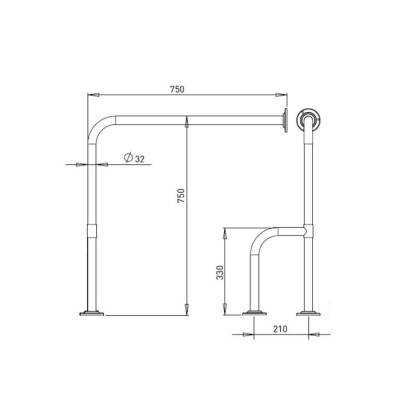 Bocchi Tutunma Barı 90 Derece Açılı Duvardan Ve Ayaklı Mat Paslanmaz Çelik TBPC-101-1190 - BOCCHI (1)