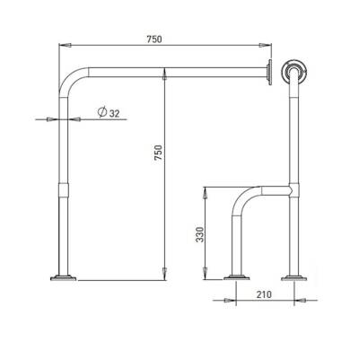 Bocchi Tutunma Barı 90 Derece Açılı Duvardan Ve Ayaklı Parlak Paslanmaz Çelik TBPC-102-1190 - BOCCHI (1)