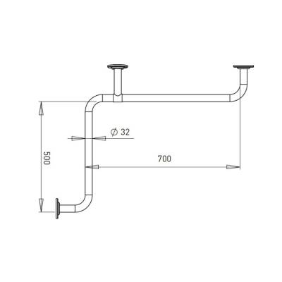Bocchi Tutunma Barı 90 Derece Açılı Köşe Parlak Paslanmaz Çelik TBPC-102-1090 - BOCCHI (1)