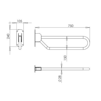 Bocchi Tutunma Barı Katlanabilir Parlak Paslanmaz Çelik TBPC-102-1210 - BOCCHI (1)