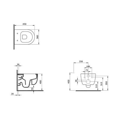 Bocchi V-Tondo Rimless Asma Klozet Kanalsız Kısa Kapak Hariç Mat Gri 1417-006-0128 - BOCCHI (2)