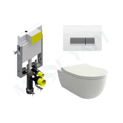 Bocchi V-Tondo Rimless Asma Klozet - Mat Beyaz Set (Kapak Dahil ) + Gömme Rezervuar Seti - BOCCHI