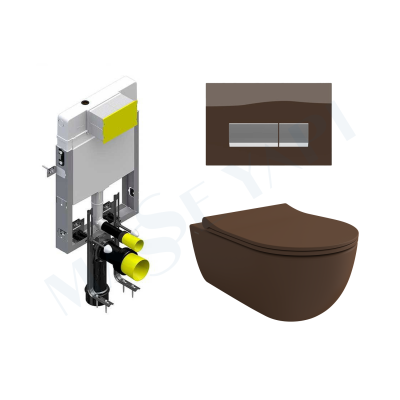 Bocchi V-Tondo Rimless Asma Klozet - Mat Kahve Set (Kapak Dahil ) + Gömme Rezervuar Seti - BOCCHI