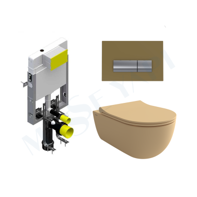 Bocchi V-Tondo Rimless Asma Klozet - Mat Kaşmir Set (Kapak Dahil ) + Gömme Rezervuar Seti - BOCCHI