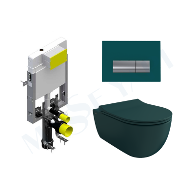 Bocchi V-Tondo Rimless Asma Klozet - Mat Petrol Mavisi Set (Kapak Dahil ) + Gömme Rezervuar Seti - BOCCHI