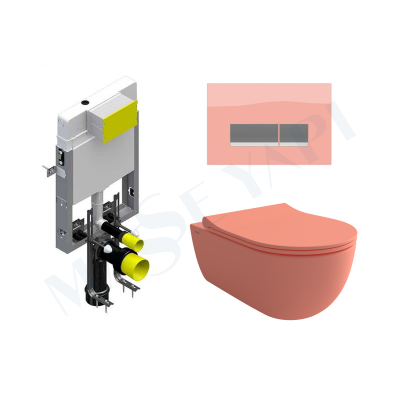 Bocchi V-Tondo Rimless Asma Klozet - Mat Somon Set (Kapak Dahil ) + Gömme Rezervuar Seti - BOCCHI