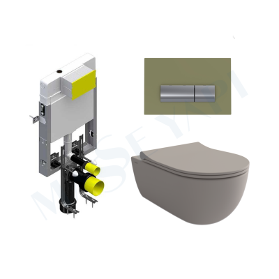 Bocchi V-Tondo Rimless Asma Klozet - Mat Yasemin Set (Kapak Dahil ) + Gömme Rezervuar Seti - BOCCHI