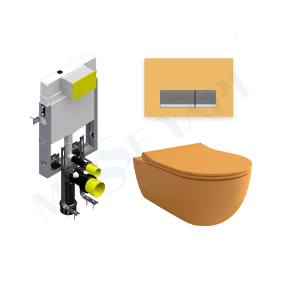 Bocchi V-Tondo Rimless Asma Klozet - P.Mandalina Sarisi Set (Kapak Dahil ) + Gömme Rezervuar Seti - BOCCHI