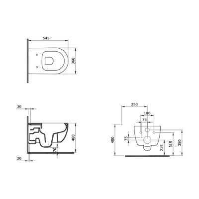 Bocchi V-tondo Rimless Kanalsız Asma Klozet Kapak Hariçtir BOC1416-007-0128 - BOCCHI (2)
