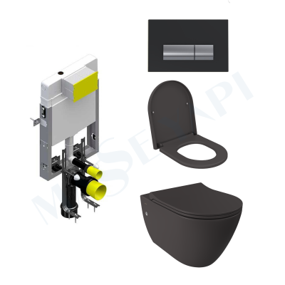 Bocchi Venezia Rimless Asma Klozet - Mat Antrasit Set (/Kapak Dahil) + Gömme Rezervuar Seti - BOCCHI